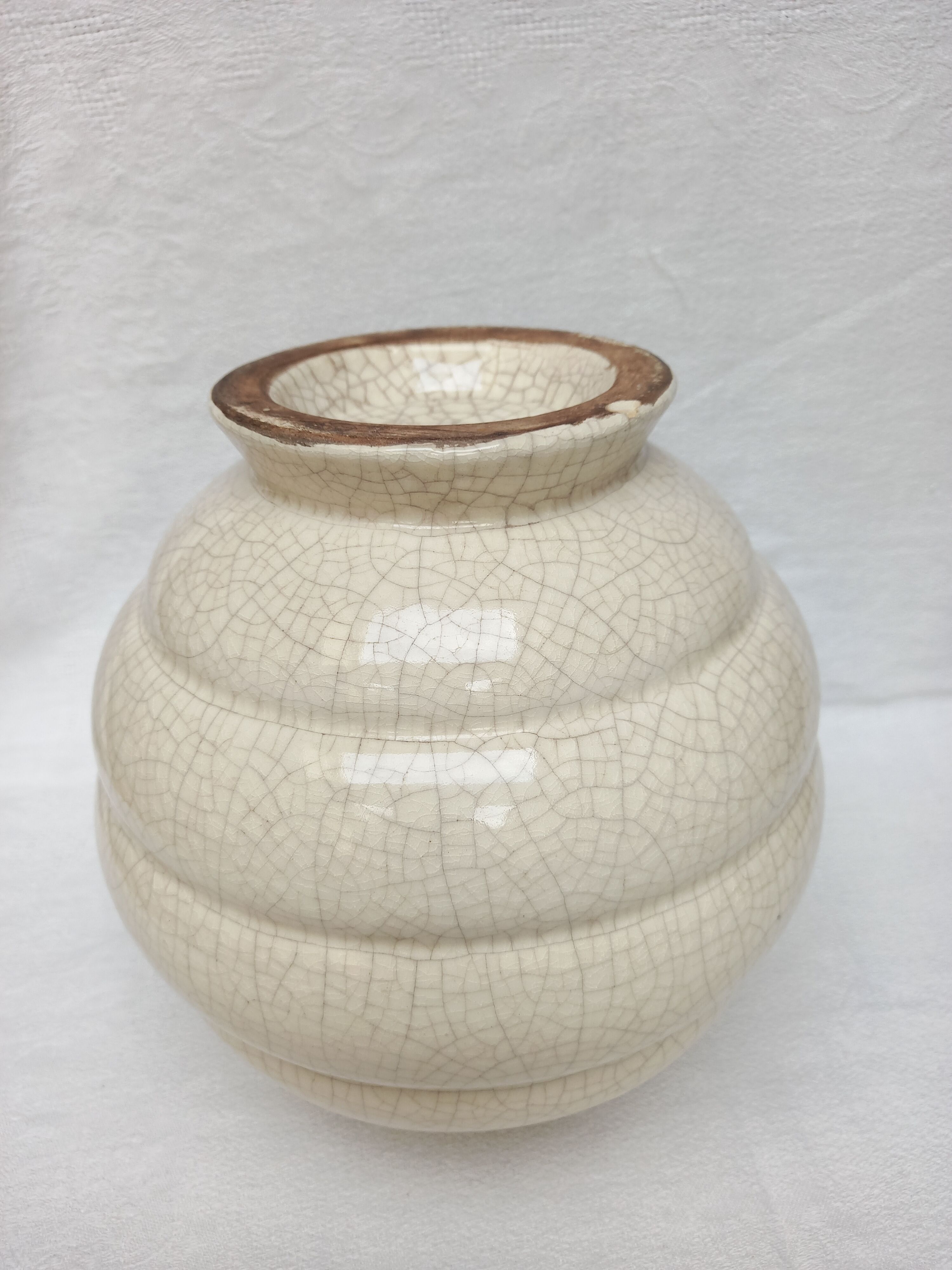 Vase boule art déco faïence craquelé numéroté
