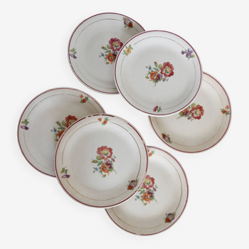 6 assiettes à dessert vintage Moulin des Loups Orchies fleuries modèle Bruno