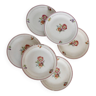 6 assiettes à dessert vintage Moulin des Loups Orchies fleuries modèle Bruno