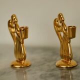 Paire de bougeoirs vintage suédois en laiton en forme d'ange, de la marque Skultuna.
