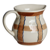 Pichet vintage en céramique émaillée beige et marron peint à la main – Déco