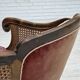 Fauteuil danois des années 1940, en laine tissée, velours, maille, bois de chêne sculpté.