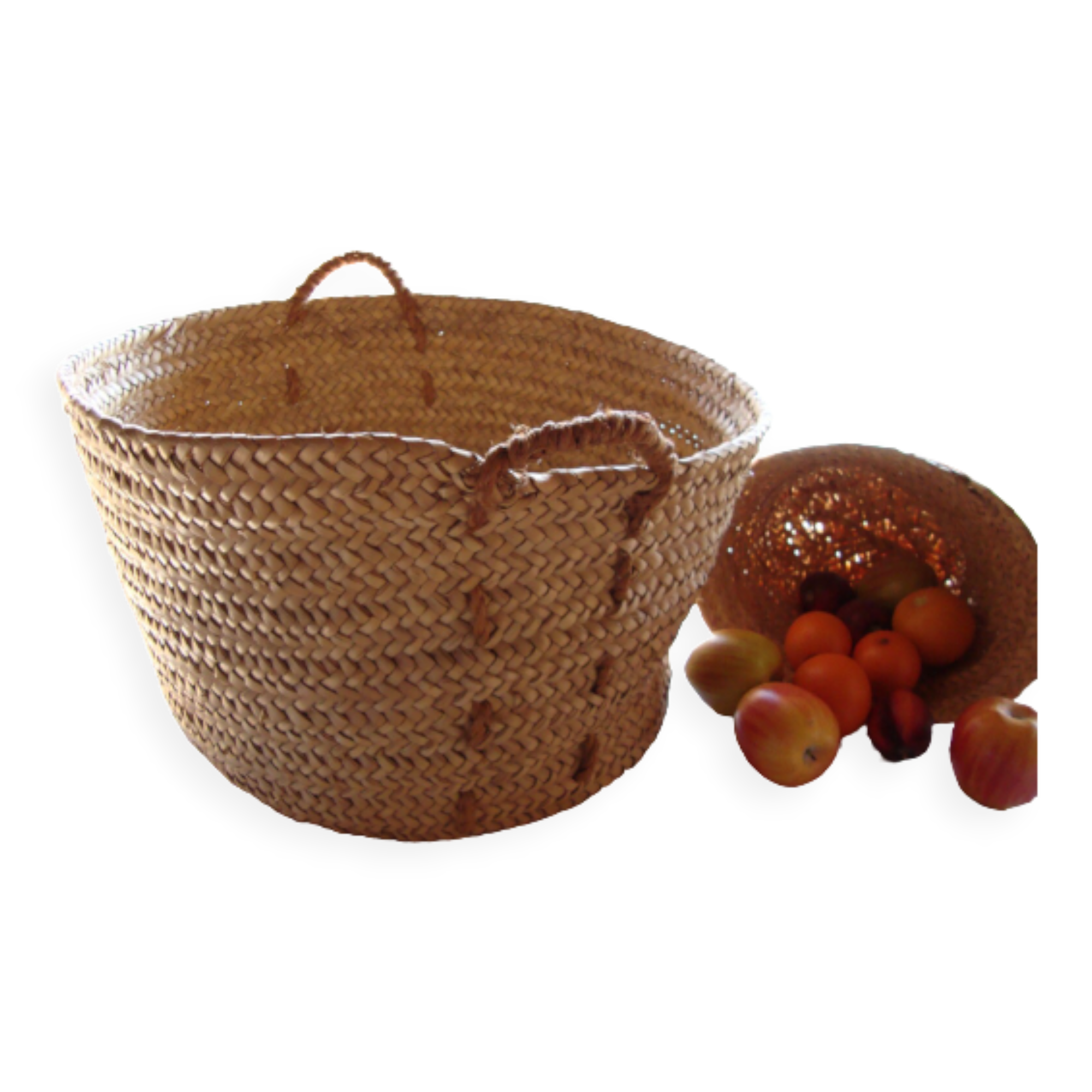 Straw woven laundry basket, vintage 6