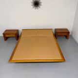 2 bedside tables in elm, designed by Maison Regain, France, 1970s.