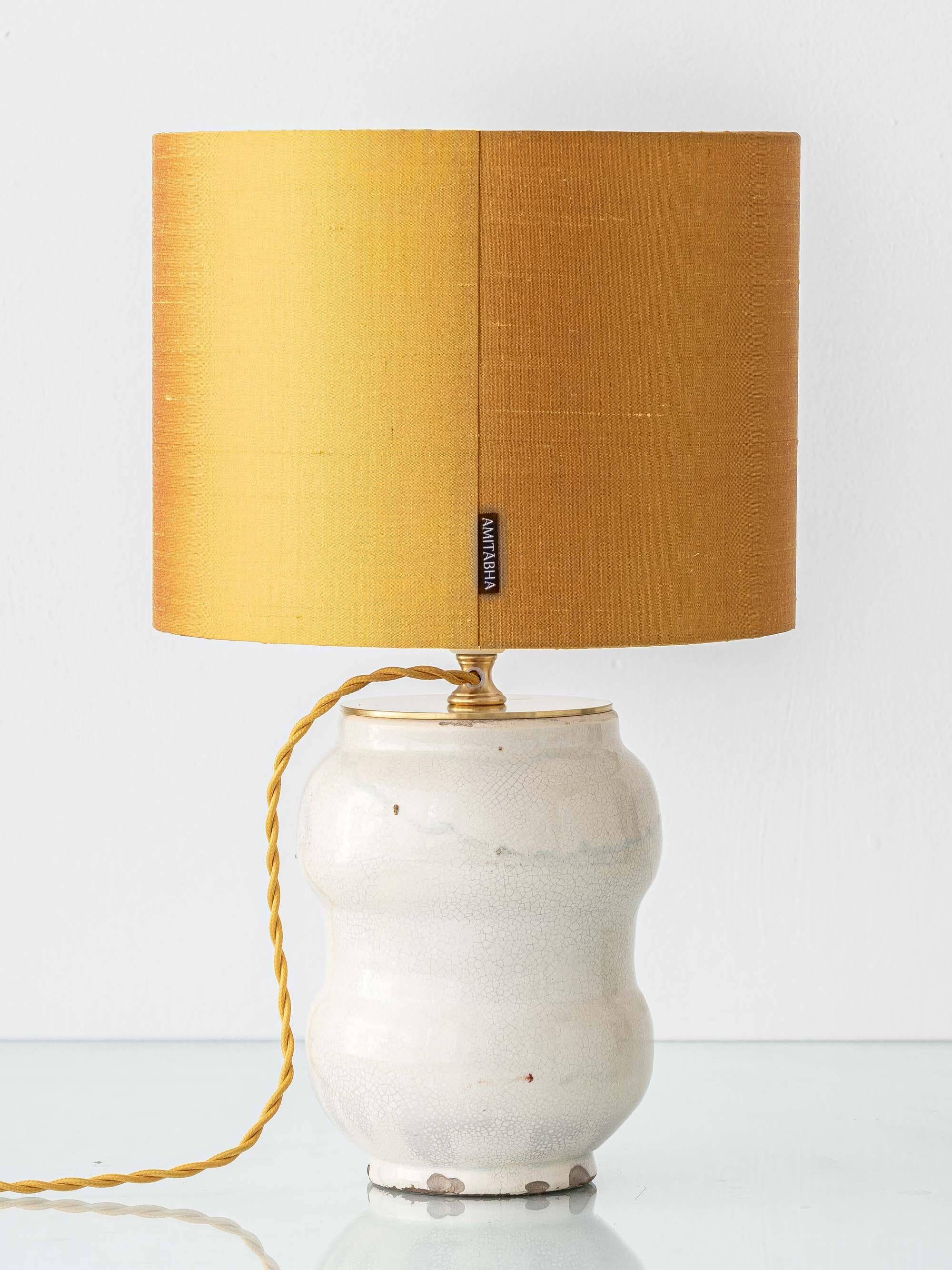 Italian apothecary jar table lamp with new Dupion silk shade, 19th century.