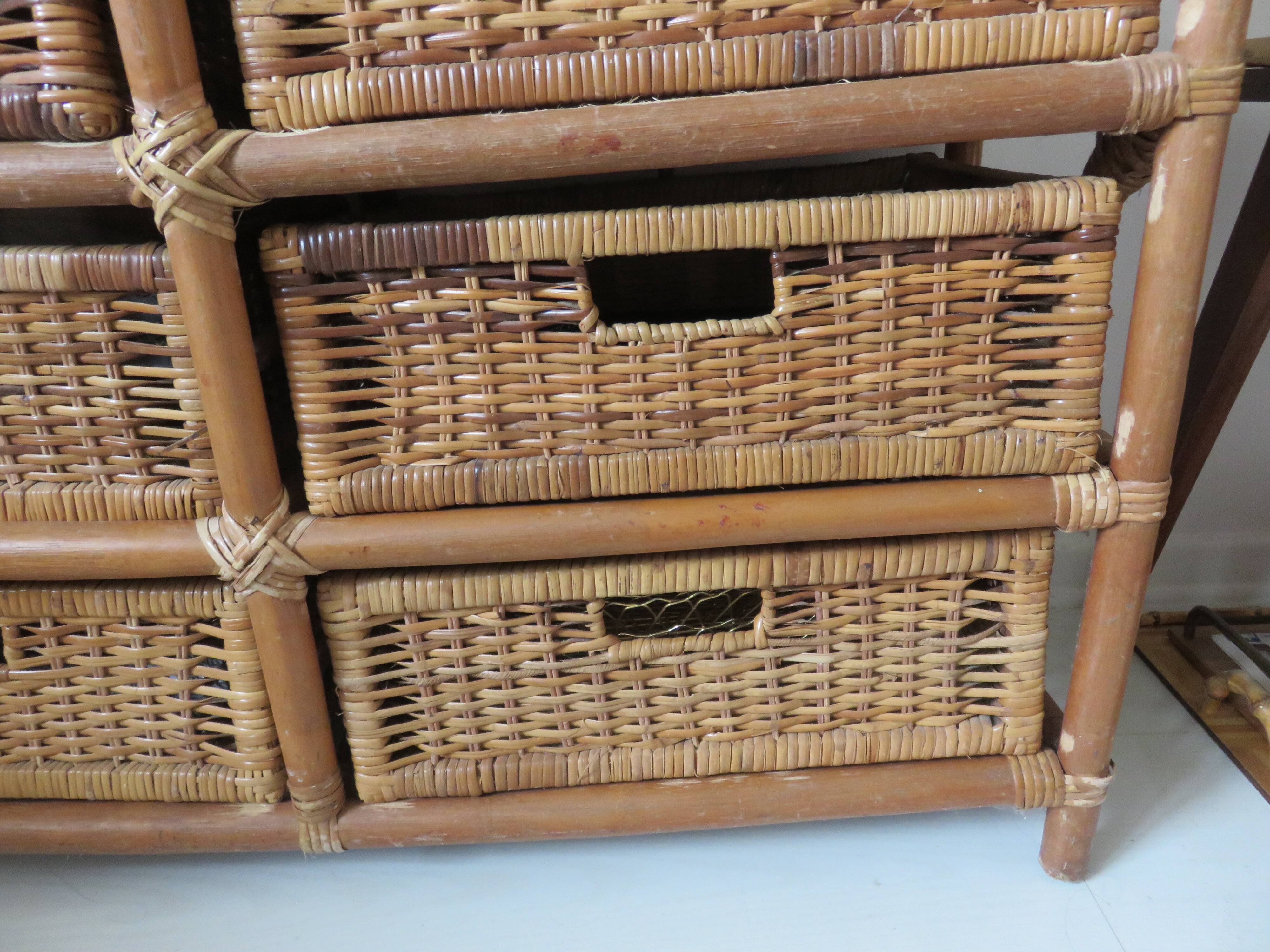 Rattan dresser 10 drawers 70s