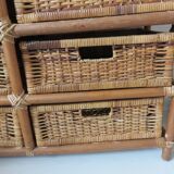 Rattan dresser 10 drawers 70s