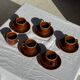 Set of 6 vintage brown glazed ceramic espresso cups with saucers.