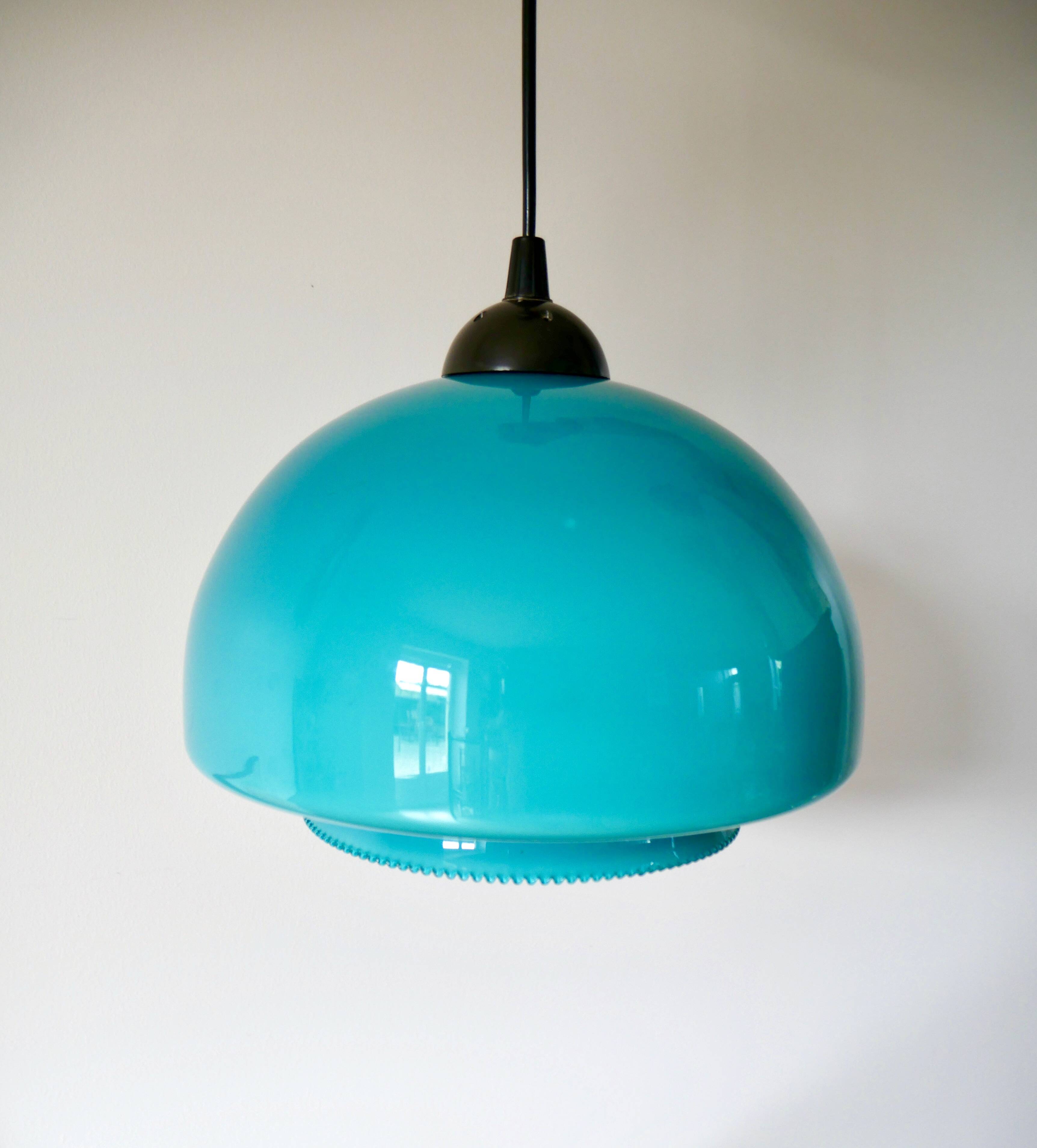 Suspension in blue opaline mushroom design 60s-70s