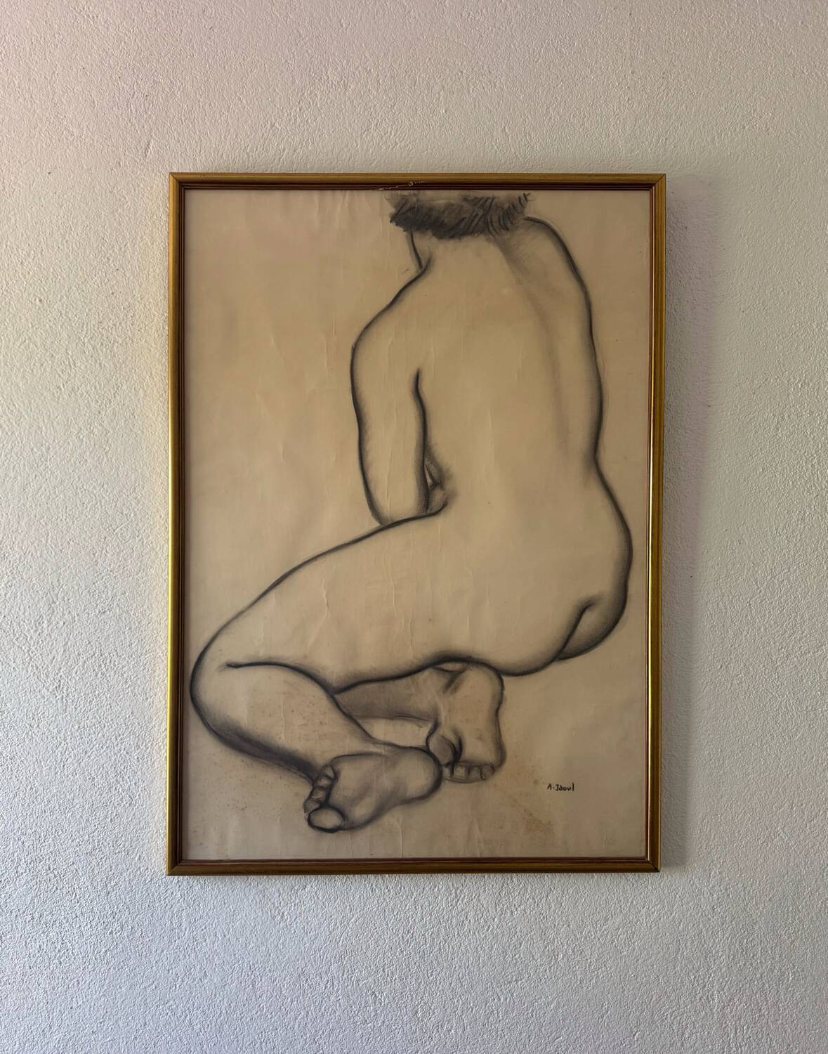 Large nude charcoal painting by André Jaoul
