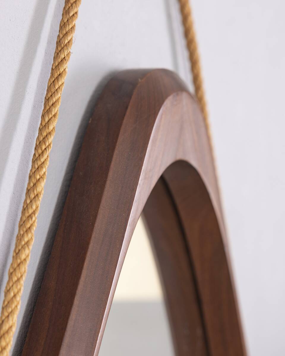 VINTAGE 1970S OVAL WALL MIRROR IN WOOD, ITALIAN DESIGN