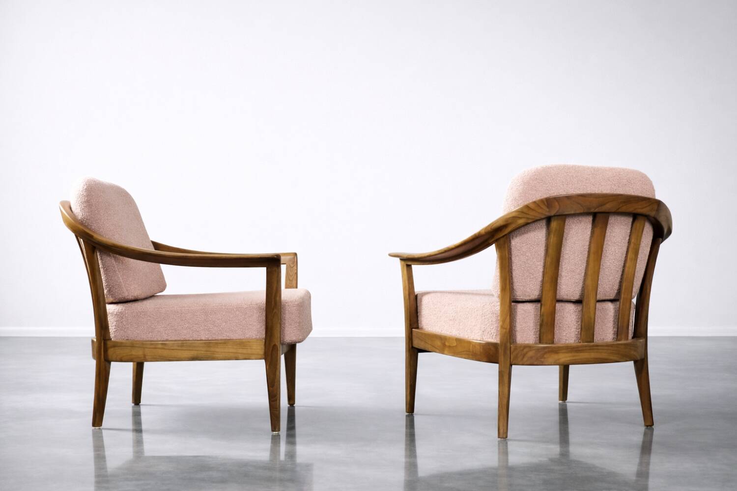 Vintage Mid-Century Modern Wood and Fabric Armchairs from W. Knoll, Set of 2