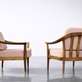 Vintage Mid-Century Modern Wood and Fabric Armchairs from W. Knoll, Set of 2