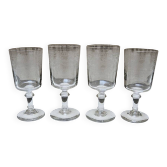 4 engraved transparent stemmed glasses by Baccarat