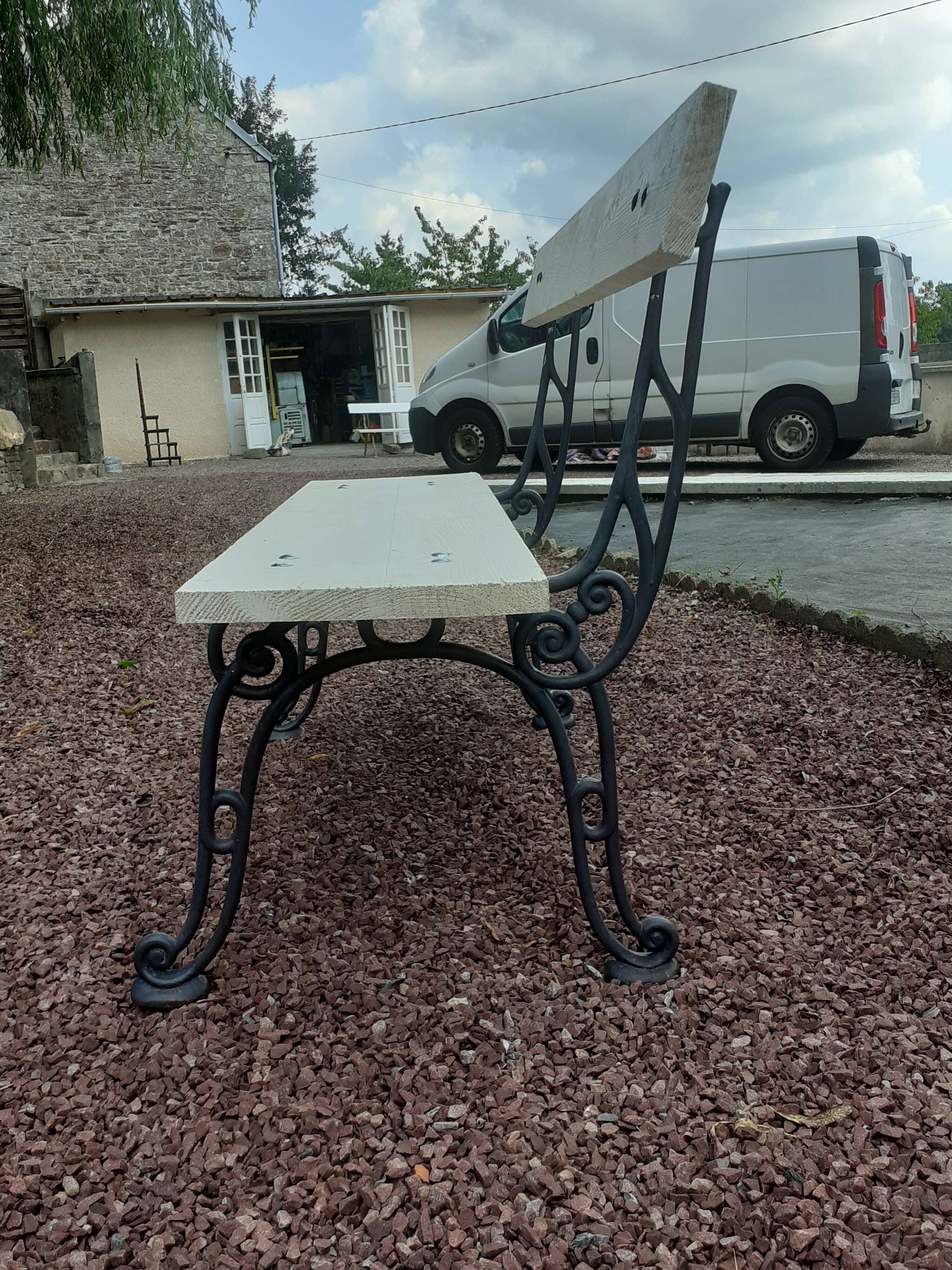 Garden bench with old cast-cast-or-cast-or-cast foot
