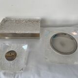Set ashtray, table lighter and cigar box in altuglas and brass 1970