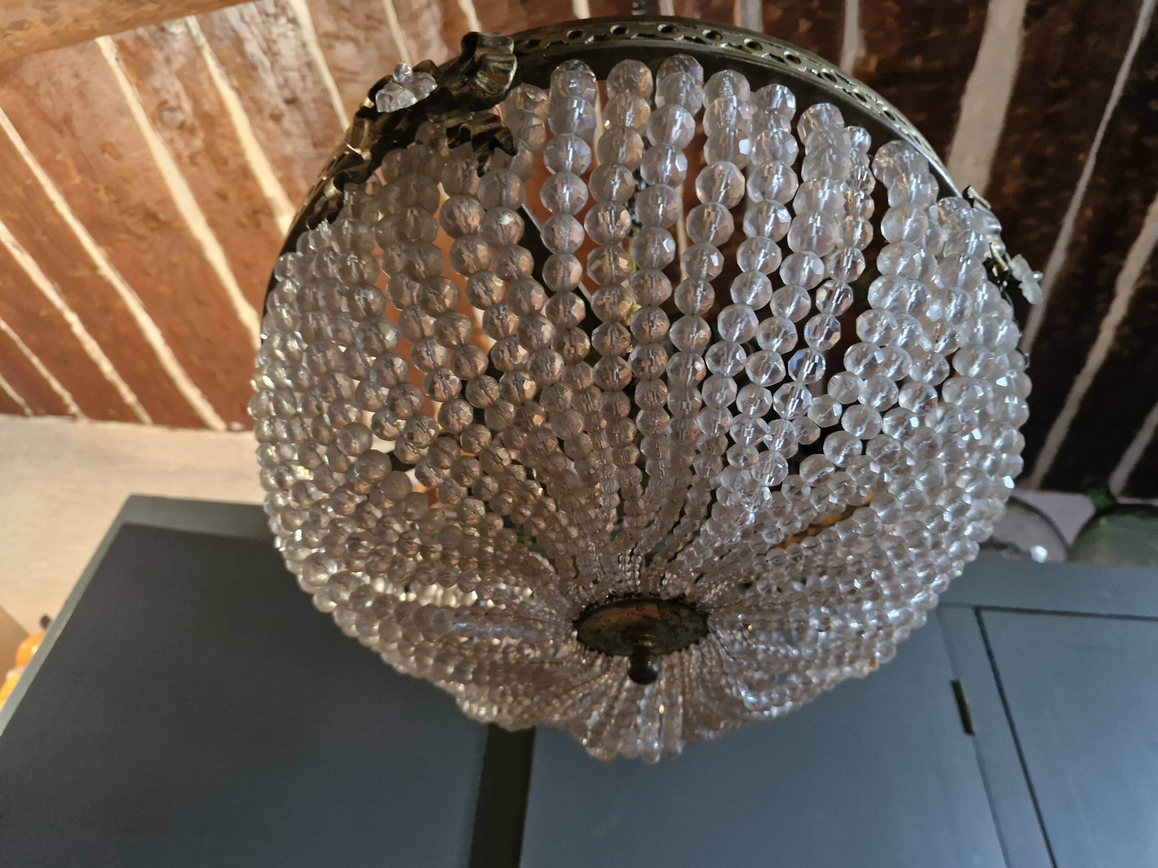 Large ceiling light Demi Montgolfière in bronze with 5 lights - 19th century period