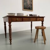 Walnut and pine drapery farmhouse table