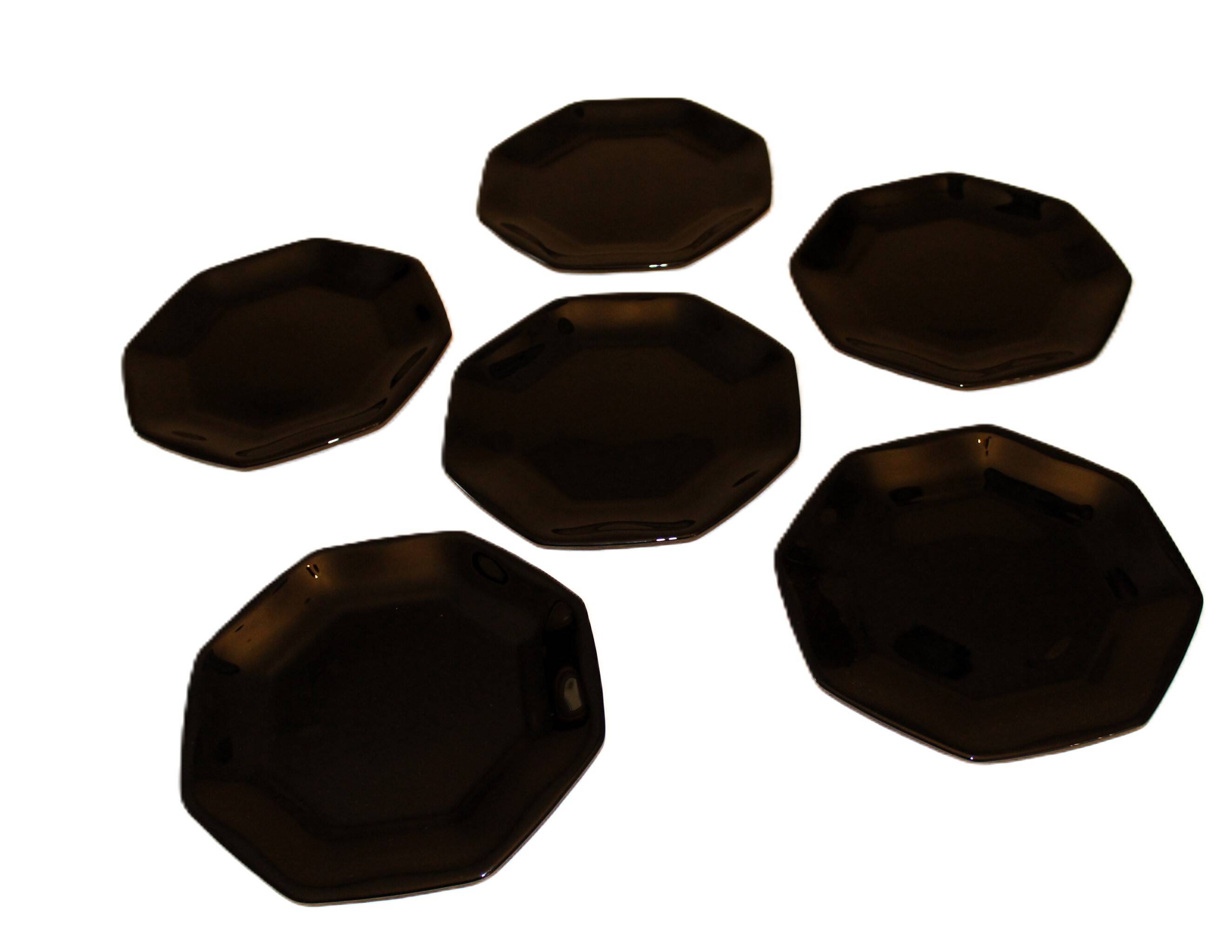 6 black Arcoroc "Octime" dessert plates (set 1)