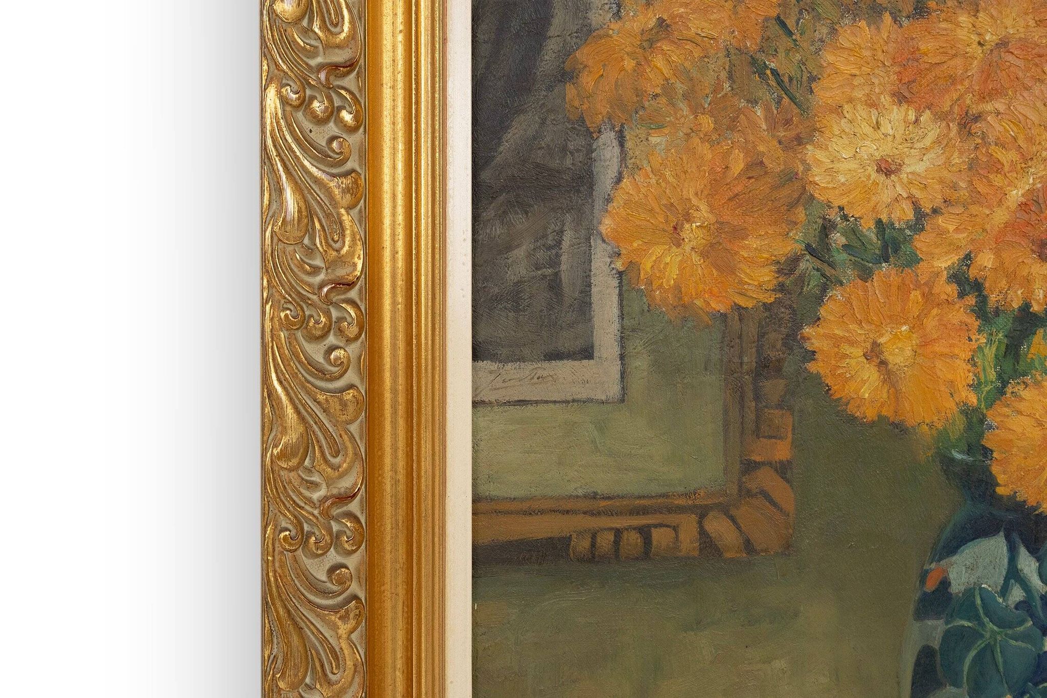 Belgian Still Life Painting by Jos Pas, 1944 — Flowers and Grapes in a Vase