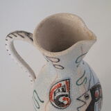 Pitcher ceramic vase signed and numbered seaweed and fish 50s