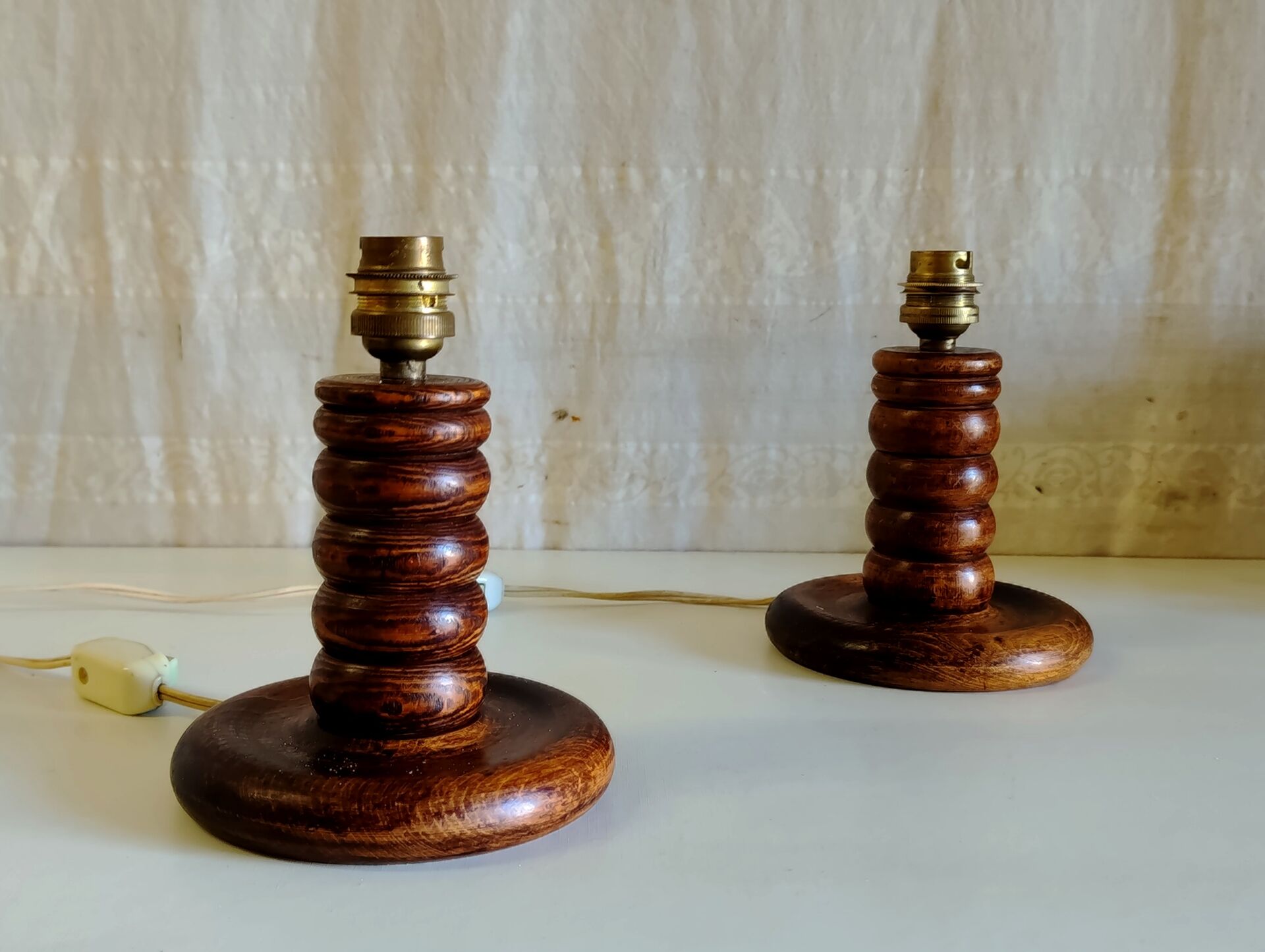 Pair of solid wood table lamp bases - mid 20th century.