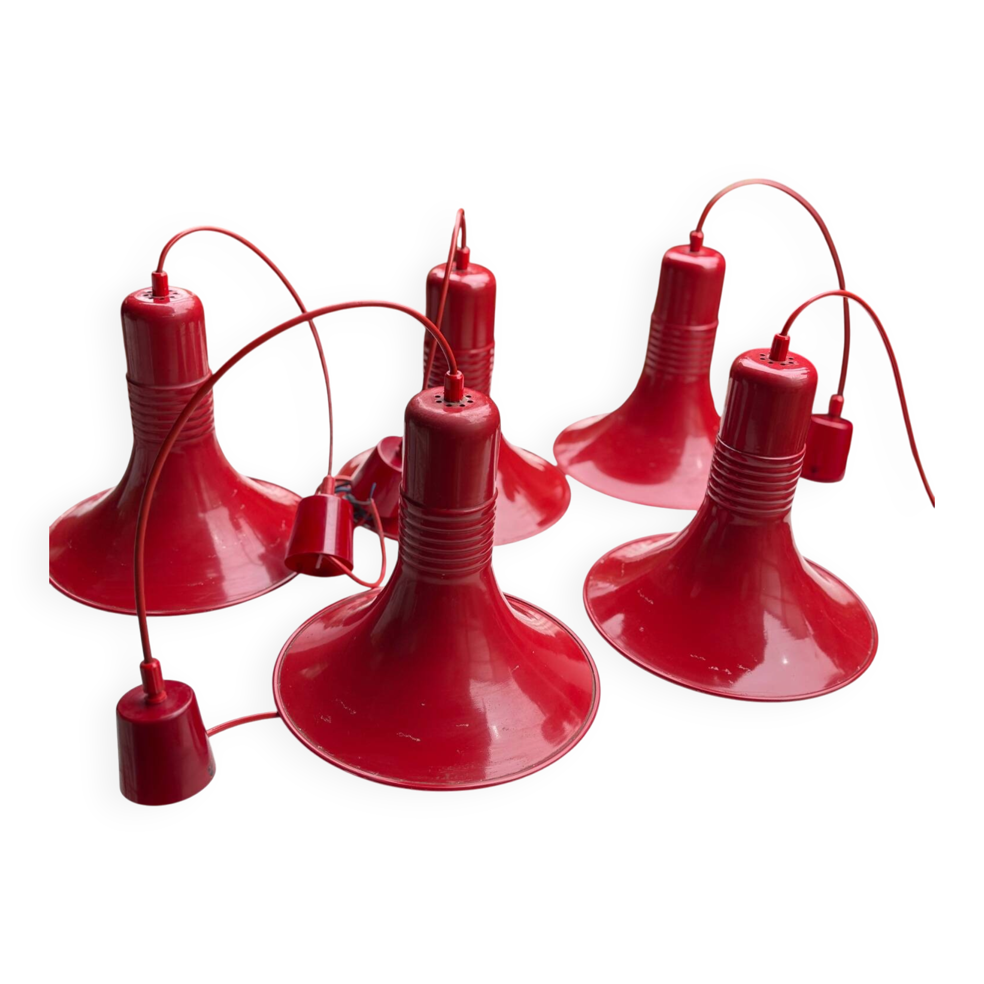 Ensemble de 5 suspensions vintage "formas" (espagne) – acier laqué rouge – état