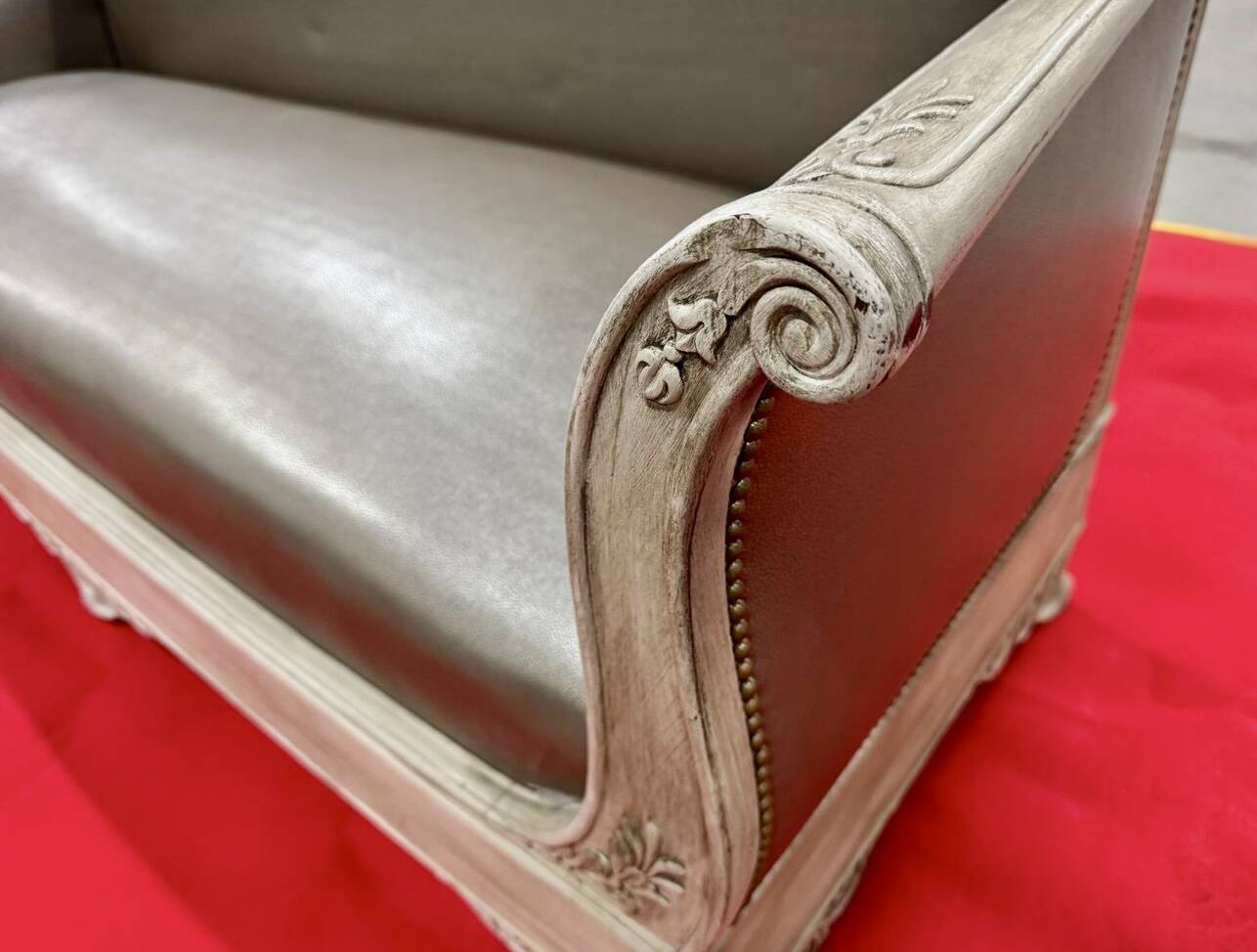 Antique banquette covered in faux shagreen.