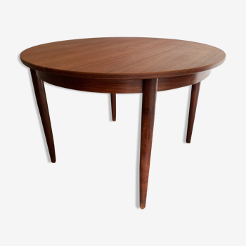 Table de repas ronde scandinave en teck foncé des années 60 extensible