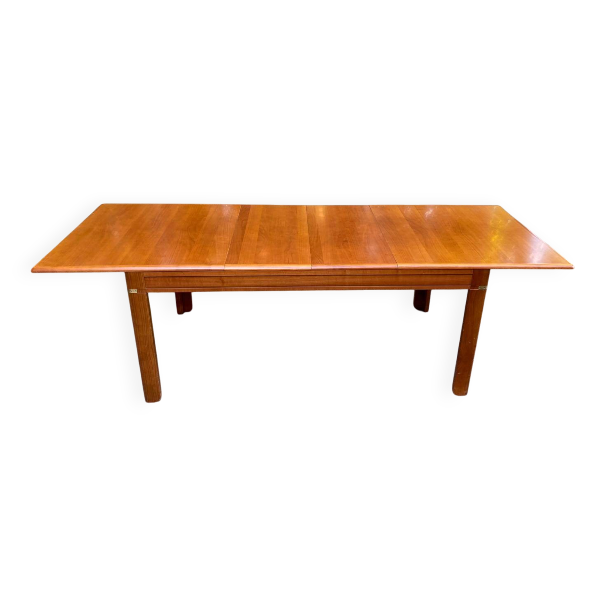 Scandinavian extendable dining table in honey-stained wood for 12 people 1990