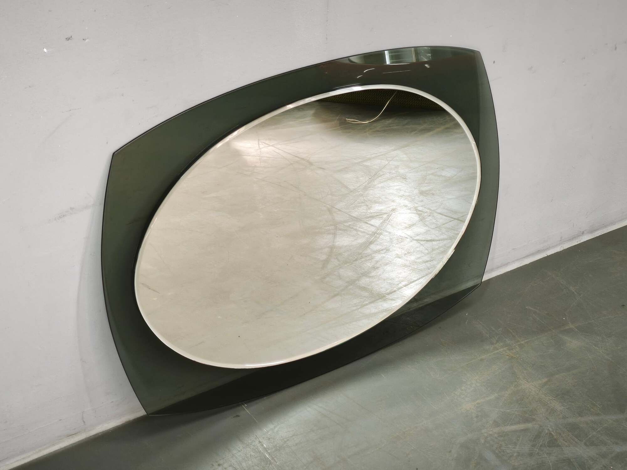 Italian Modernist Smoked Glass and Beveled Mirror, 1970s