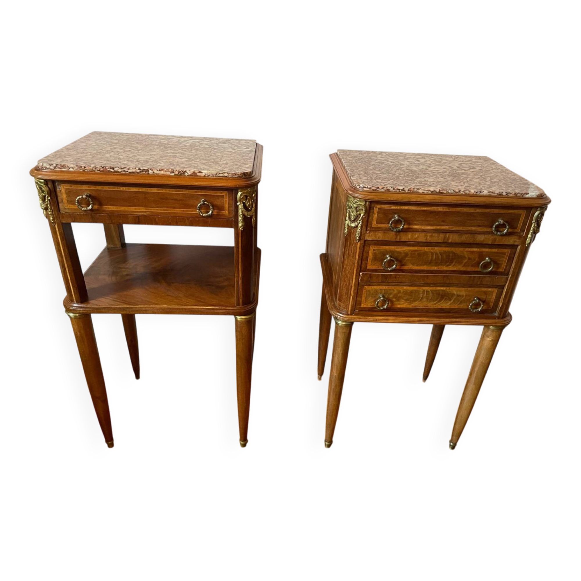 Lot tables de nuit bois et marbre