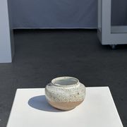 Small white ball vase tight neck in glazed speckled ceramic