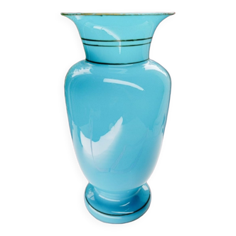 Grand vase vintage en opaline turquoise