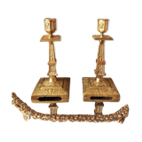Pair of bronze torch candle holders