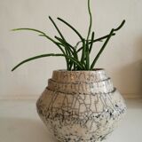 Crackled white vase enamelled and signed stoneware raku
