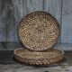 pair of old wicker trays, straw bourgne and bramble, woven bowl