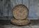 pair of old wicker trays, straw bourgne and bramble, woven bowl