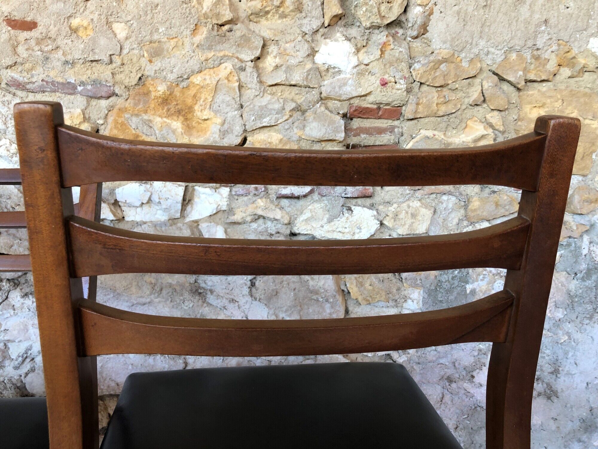 Set of 4 Scandinavian chairs teak and black skai 60s