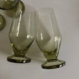 Set de 7 verres gobelets à pied modernistes vert tilleul 1950
