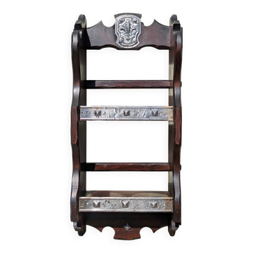 Wall shelf wood & metal Vintage rustic Spanish medieval style 1970s