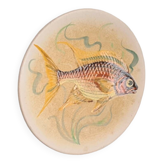 Decorative plate signed Vallauris handmade decor / fish / painting / 1950 / French riviera / Mid-Century / 20th century