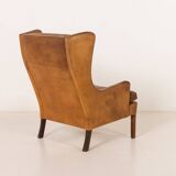 Fauteuil danois vintage en cuir de buffle, style Børge Mogensen, années 1960.