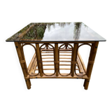 Square coffee table in smoked glass and bamboo, 1970
