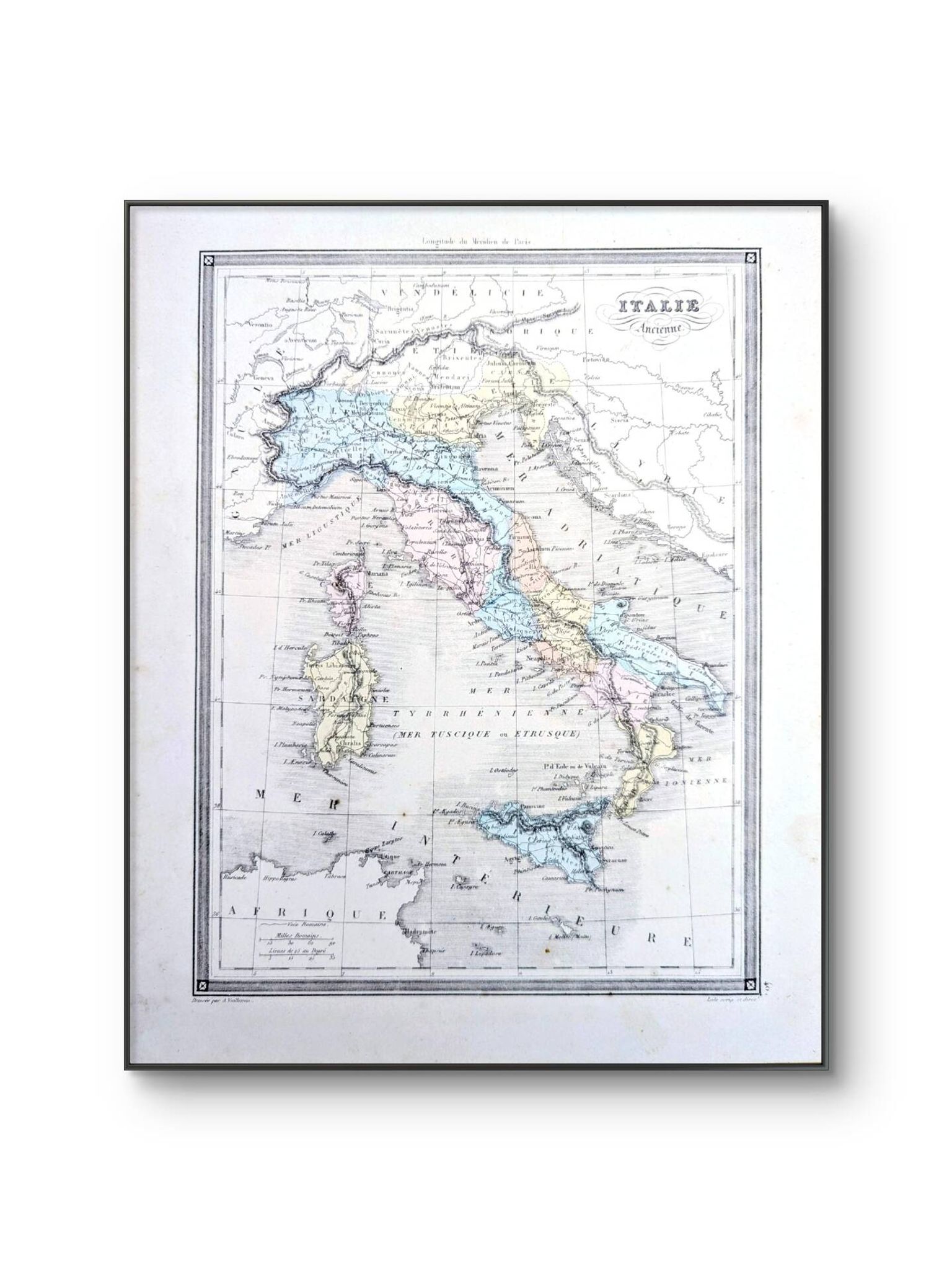 L'Italie ancienne, carte ancienne, imprimée en 1852.