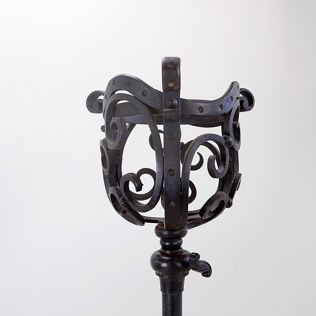 Art Nouveau Wrought iron tripod floor candlestick