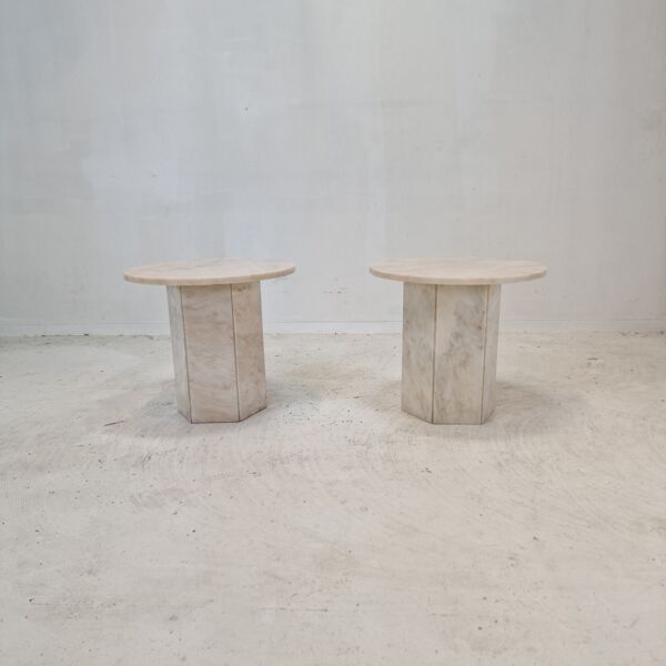 Set de 2 tables d’appoint en marbre italien, années 1980