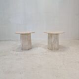 Set de 2 tables d’appoint en marbre italien, années 1980