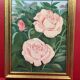 Oil on canvas, Kitsch - Roses lush greenery - Signed M. Louis