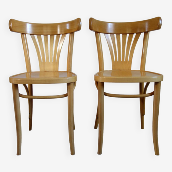 Pair of Thonet-inspired bistro chairs in light beech